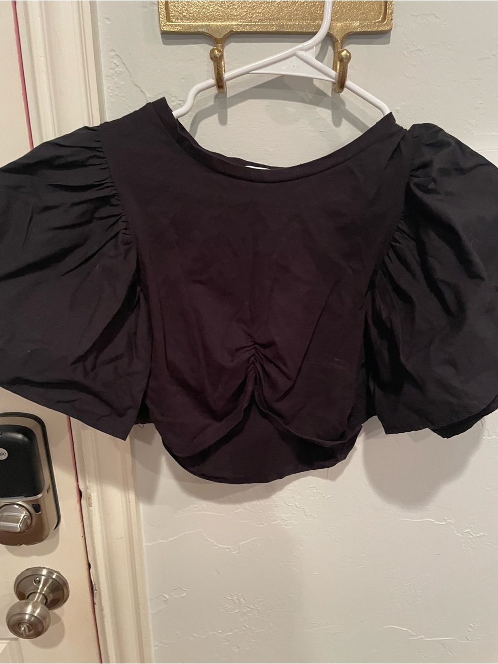 Zara Black Puff Sleeve Cropped Top